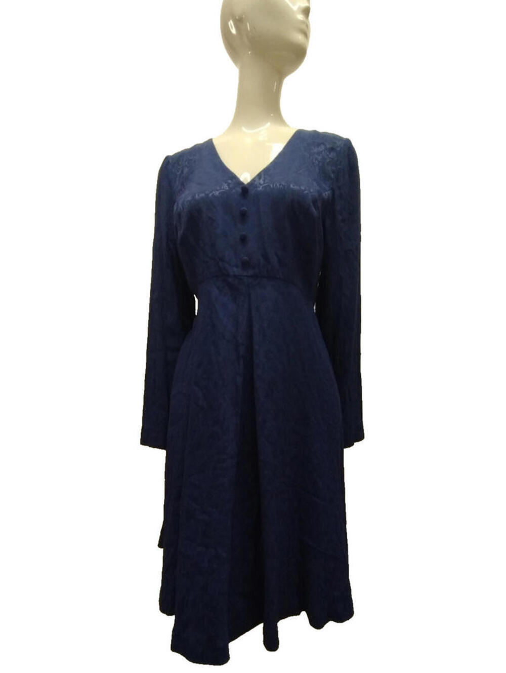 HUGO BUSCATI MILANO Dress 90s Grunge Long Sleeve Renaissance Cobalt Rayon Size M